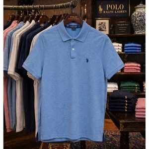 Vintage U.S. Polo Assn Blue Pique Polo Shirt Men Medium Classic Fit Logo Preppy